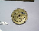 The perpetual calendar mechanism on this 8 day longcase movement built by Patch Pearce to his own design. It was displayed with a perspex dial and fast electric drive to demonstrate the operation of the calendar mechanism.