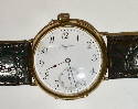 A men's wristwatch circa 1907 (dated from the movement number) in Swiss 18 carat gold case,marked &18K EFCo Longines&.
15 jewel movement.
Push piece setting.
Note that the winder is at 12 o'clock. 
It is possible that it is a conversion from a ladie's fob watch
